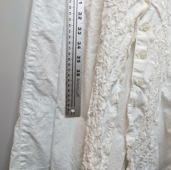 Vintage 90s Styleworks White 100% Cotton Embroidered Detail Button Front Dress 6 - Picture 5 of 10